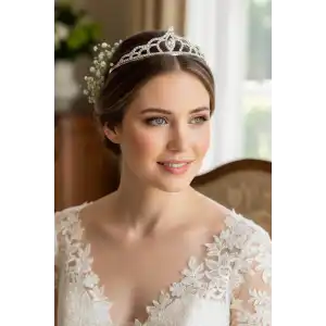 Zirkon Taşlı Gelin/Kına/Nişan/Söz Tasarım Taç