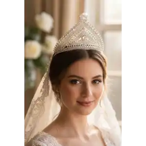 Zirkon Taşlı Gelin/Kına/Nişan/Söz Tasarım Taç