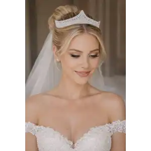 Zirkon Taşlı Gelin/Kına/Nişan/Söz Tasarım Taç