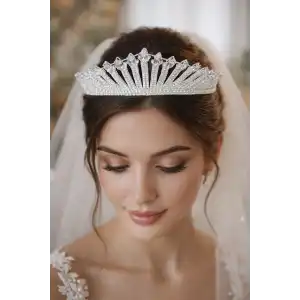 Zirkon Taşlı Gelin/Kına/Nişan/Söz Tasarım Taç