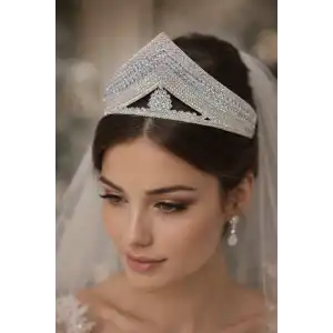 Zirkon Taşlı Gelin/Kına/Nişan/Söz Tasarım Taç