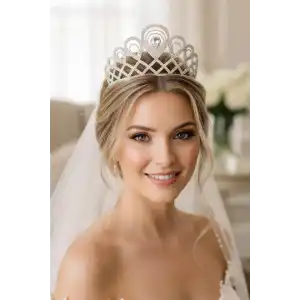Zirkon Taşlı Gelin/Kına/Nişan/Söz Tasarım Taç