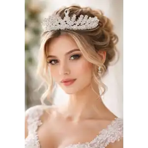 Zirkon Taşlı Gelin/Kına/Nişan/Söz Tasarım Taç