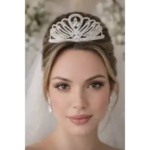 Zirkon Taşlı Gelin/Kına/Nişan/Söz Tasarım Taç