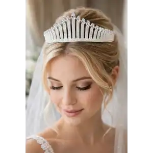 Zirkon Taşlı Gelin/Kına/Nişan/Söz Tasarım Taç