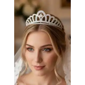 Zirkon Taşlı Gelin/Kına/Nişan/Söz Tasarım Taç