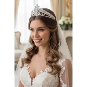 Zirkon Taşlı Gelin/Kına/Nişan/Söz Tasarım Taç