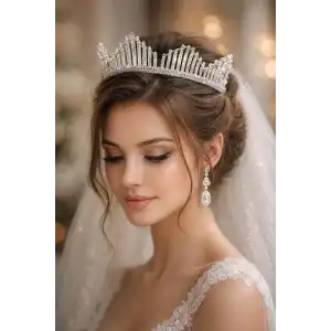 Zirkon Taşlı Gelin/Kına/Nişan/Söz Tasarım Taç