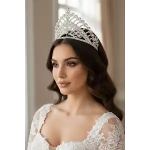 Zirkon Taşlı Gelin/Kına/Nişan/Söz Tasarım Taç