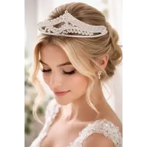 Zirkon Taşlı Gelin/Kına/Nişan/Söz Tasarım Taç