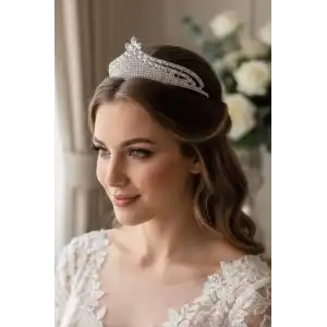 Zirkon Taşlı Gelin/Kına/Nişan/Söz Tasarım Taç