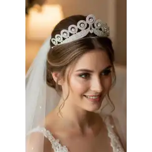 Zirkon Taşlı Gelin/Kına/Nişan/Söz Tasarım Taç