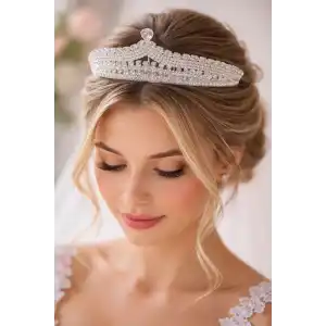 Zirkon Taşlı Gelin/Kına/Nişan/Söz Tasarım Taç