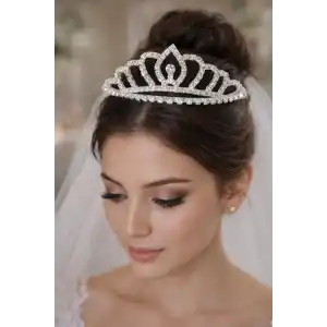 Zirkon Taşlı Gelin/Kına/Nişan/Söz Tasarım Taç