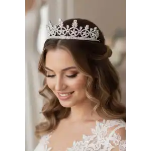 Zirkon Taşlı Gelin/Kına/Nişan/Söz Tasarım Taç