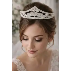 Zirkon Taşlı Gelin/Kına/Nişan/Söz Tasarım Taç