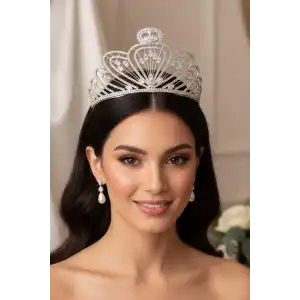 Zirkon Taşlı Gelin/Kına/Nişan/Söz Tasarım Taç
