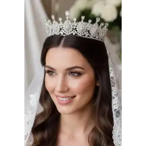 Zirkon Taşlı Gelin/Kına/Nişan/Söz Tasarım Taç