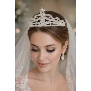 Zirkon Taşlı Gelin/Kına/Nişan/Söz Tasarım Taç