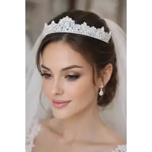 Zirkon Taşlı Gelin/Kına/Nişan/Söz Tasarım Taç