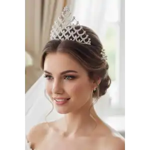 Zirkon Taşlı Gelin/Kına/Nişan/Söz Tasarım Taç