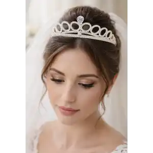 Zirkon Taşlı Gelin/Kına/Nişan/Söz Tasarım Taç