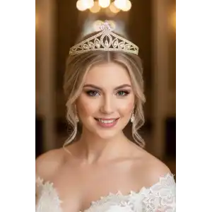 Zirkon Taşlı Gelin/Kına/Nişan/Söz Tasarım Taç