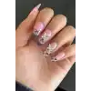 10lu Pembe Renk Taş Detaylı Takma Tırnak Set (Yapıştırıcılı)