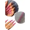 12li Pembe Renk Sim Detaylı Takma Tırnak (Yapıştırıcılı)