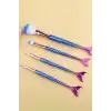 4lü Mavi Ve Pembe Renk Balık Kuyruğu Figürlü Makyaj Fırçası Set