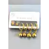 6lı Altın Renk Çelik Küpe Set