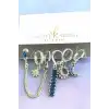 6lı Gümüş Renk Taş Detaylı Küpe Set