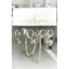 6lı Gümüş Renk Taş Detaylı Küpe Set