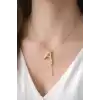 Altın Renk A Harfli Taş Detaylı Çelik Kolye