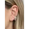 Altın Renk Boncuk Detaylı 14K Altın Kalpama TX Ear Cuff (Tek)
