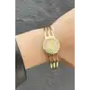 Altın Renk Çeyrek Figürlü Çelik Kelepçe Bileklik
