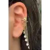 Altın Renk Çiçek Figürlü Sallantılı Ear Cuff (Tek)