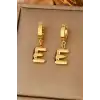 Altın Renk E Harf Çelik Küpe (Çift)