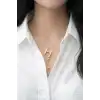 Altın Renk H Harfli Taş Detaylı Çelik Kolye