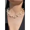 Altın Renk İnci Detaylı Choker Kolye