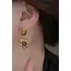 Altın Renk Kalp Detaylı Çelik Küpe (Çift)