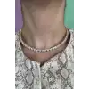 Altın Renk Kalp Detaylı Taşlı Choker Kolye