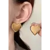 Altın Renk Kalp Figürlü Metal Küpe (Çift)