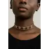 Altın Renk Kalp Figürlü Taş Detaylı Choker Kolye