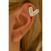Altın Renk Kalp Figürlü Taş Detaylı Ear Cuff (Tek)