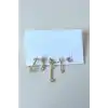 Altın Renk Karışık Figürlü Taş Detaylı 5li Küpe Set
