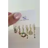Altın Renk Karışık Figürlü Taş Detaylı 6lı YSX Küpe Set