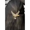 Altın Renk Kelebek Figürlü İnci Detaylı Yan Toka