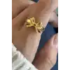 Altın Renk Kurdele Figürlü Ayarlanabilir Çelik Yüzük