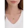 Altın Renk M Harfli Nazar Boncuk Detaylı Çelik Kolye